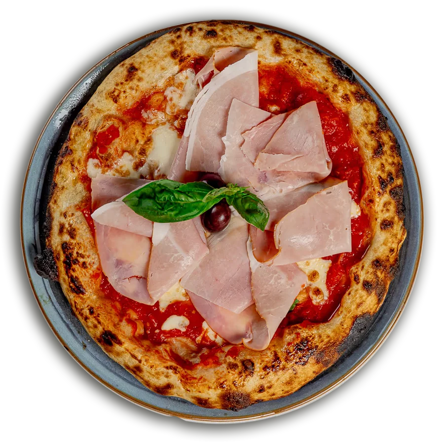 Artisan pizza Cotto sa šunkom Tipo Praga, Fior di Latte mozzarellom i bosiljkom