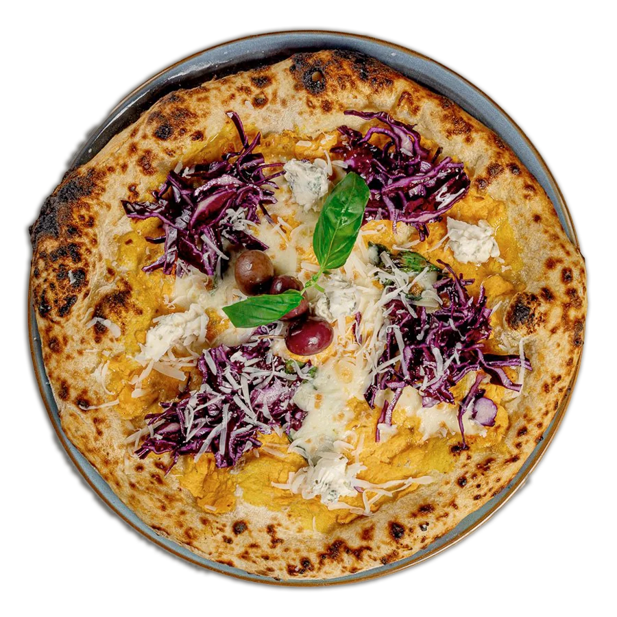 Pizza s kremom od tikve, ljubičastim kupusom i tri vrste sira